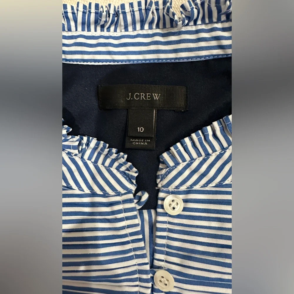 💜 J. Crew Blue & White Stripe Pleated Bib Pop Over Blouse 💜